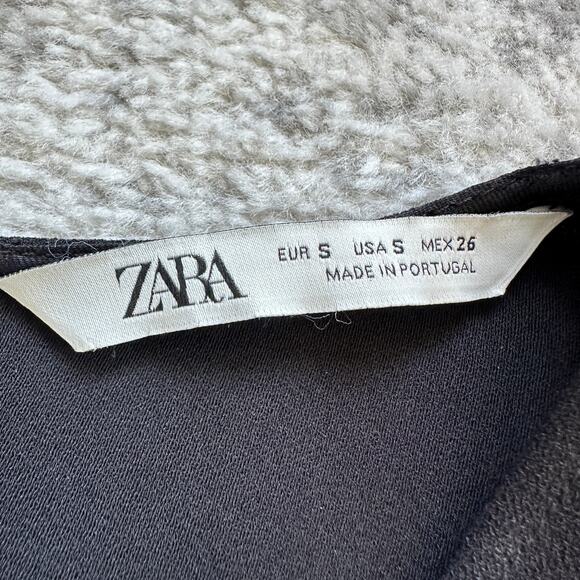 Zara Black Flowy Top Blouse Tie Bow Bell sleeves Size S - Picture 10 of 12